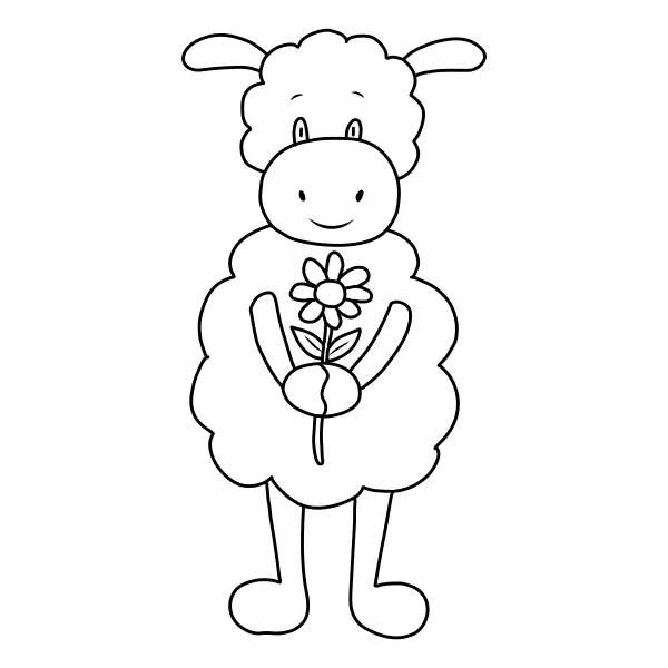A Sheep with a Flower | Online coloring pages for kids