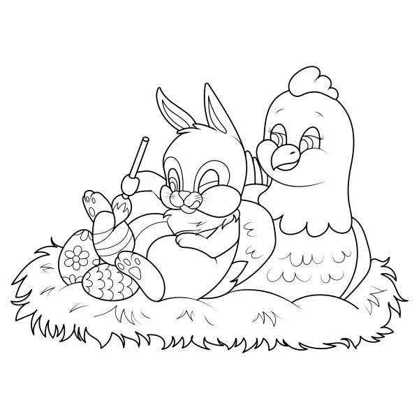 The rabbit is painting eggs | Online coloring pages for kids