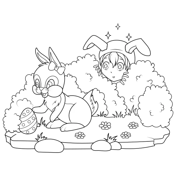 The Easter Bunny is hiding eggs | Online coloring pages for kids