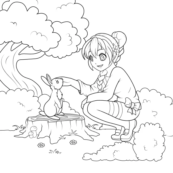 Girl with bunny | Online coloring pages for kids