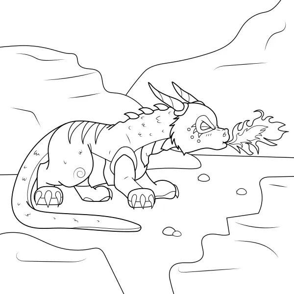 The dragon breathes fire | Online coloring pages for kids