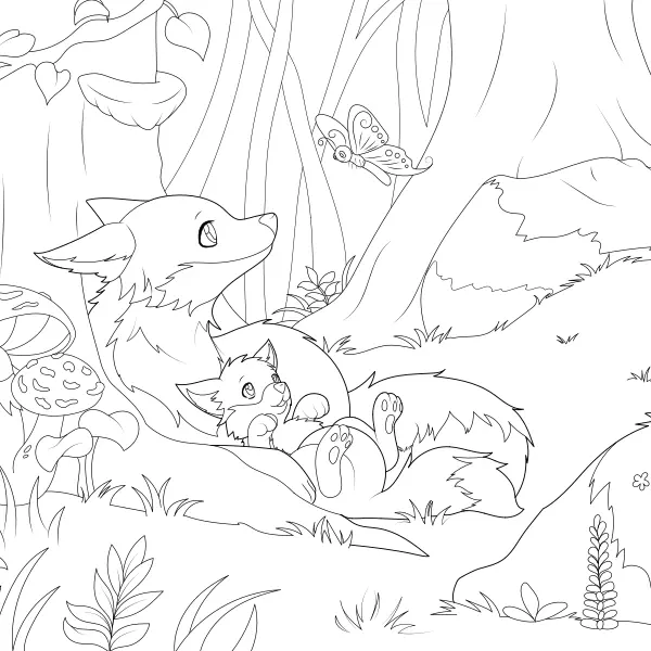 Foxes in the Forest | Online coloring pages for kids