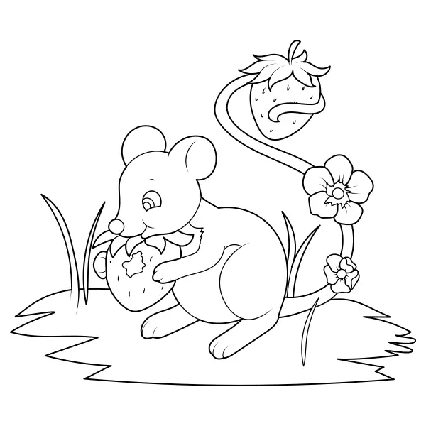 Mouse with a Strawberry | Online coloring pages for kids
