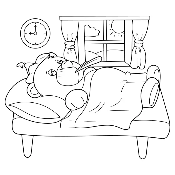 The Little Bear with a Fever | Online coloring pages for kids