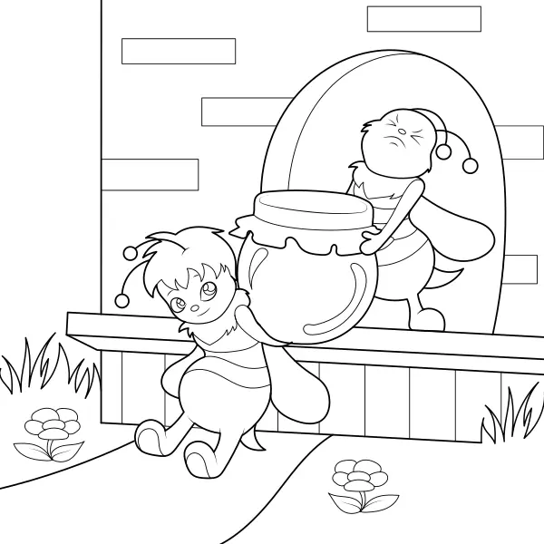 Bees with honey | Online coloring pages for kids