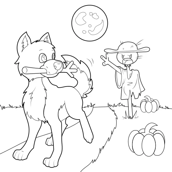 The Dog and the Scarecrow | Online coloring pages for kids