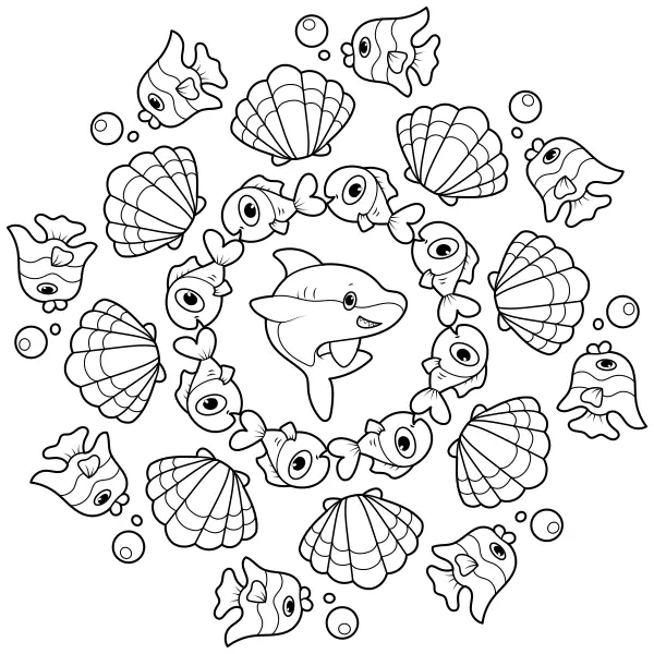 Shark Mandala | Online coloring pages for kids