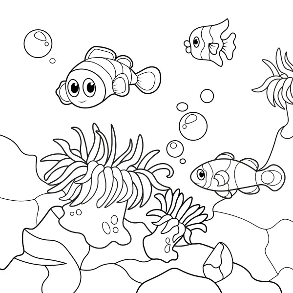 Clownfish and Anemone | Online coloring pages for kids