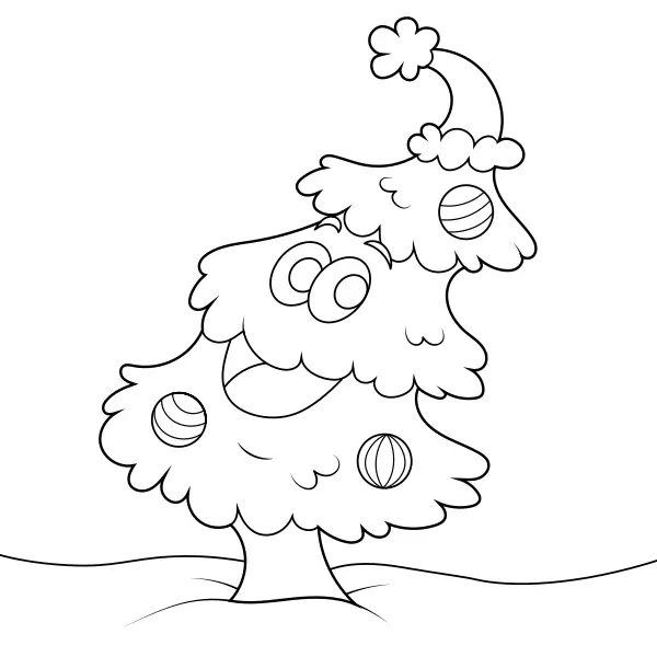 Happy Christmas Tree | Online coloring pages for kids