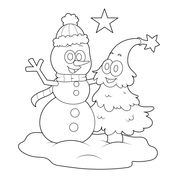 A Snowman and a Christmas Tree | Online coloring pages for kids