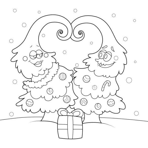 Christmas Trees in Love | Online coloring pages for kids