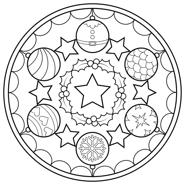 Mandala with Christmas Ornaments | Online coloring pages for kids
