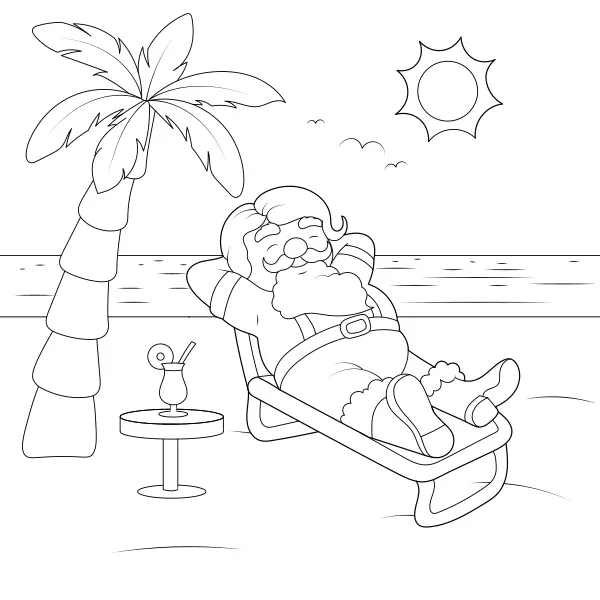 Santa on Vacation | Online coloring pages for kids