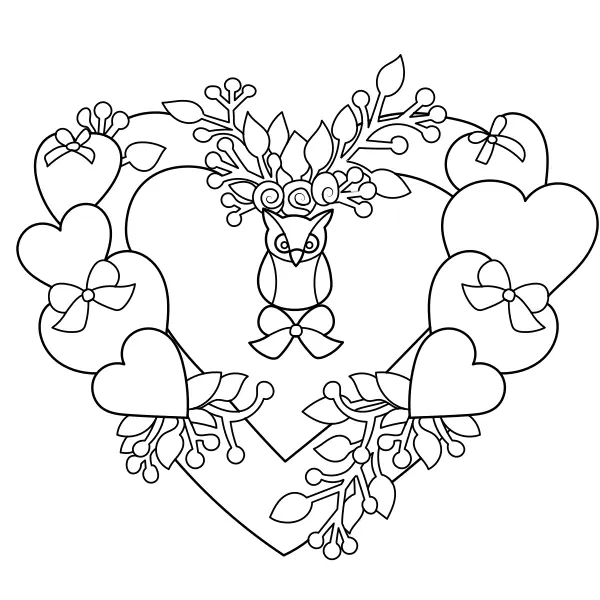 Heart-Shaped Decoration with an Owl | Online coloring pages for kids