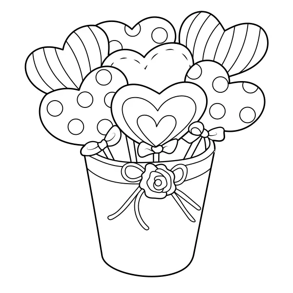 Basket with Hearts | Online coloring pages for kids