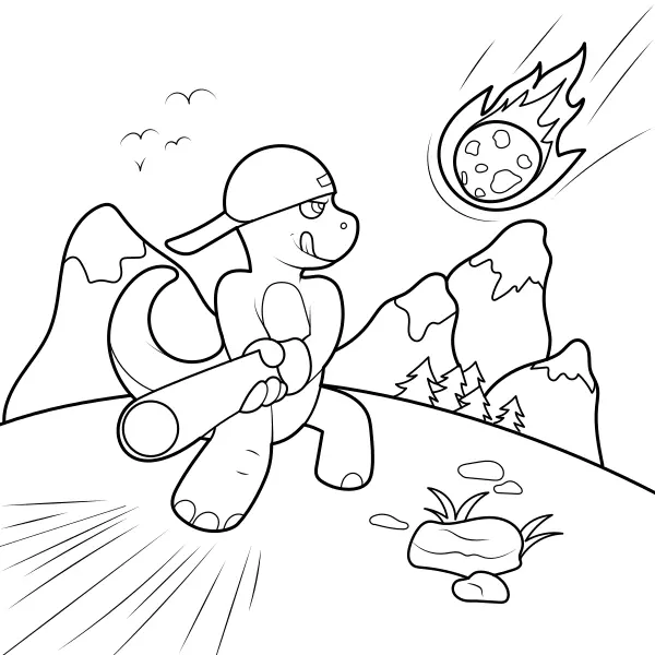 A Dinosaur Plays Baseball | Online coloring pages for kids