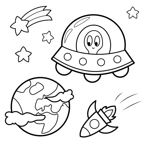 An Alien and Earth | Online coloring pages for kids