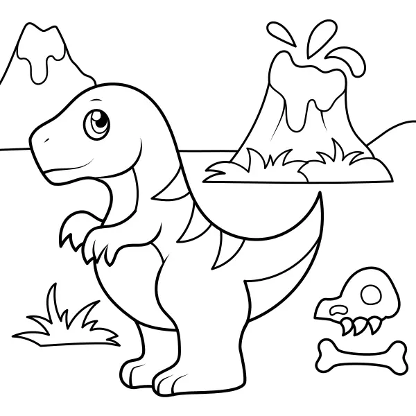 The Dinosaur and the Volcano | Online coloring pages for kids
