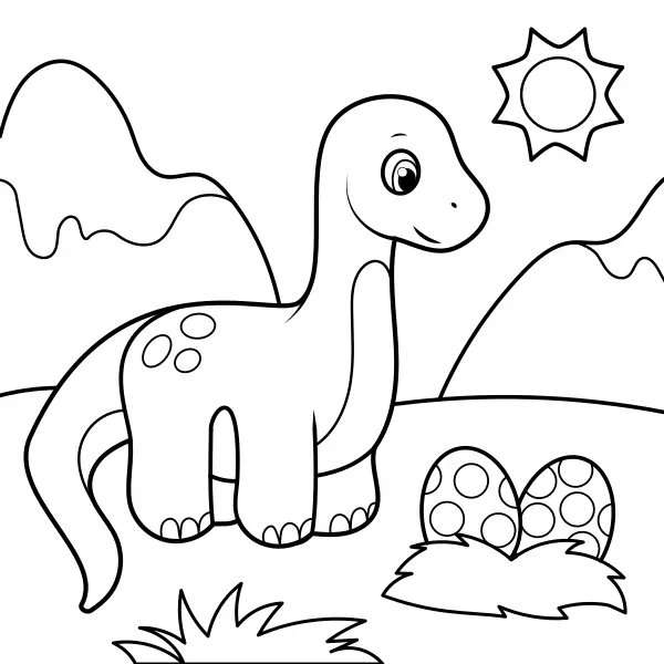 The dinosaur is guarding the eggs | Online coloring pages for kids