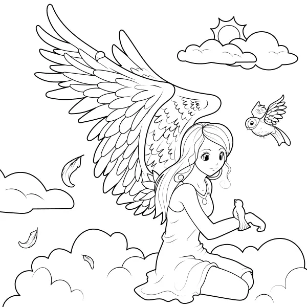 An Angel in the Clouds | Online coloring pages for kids