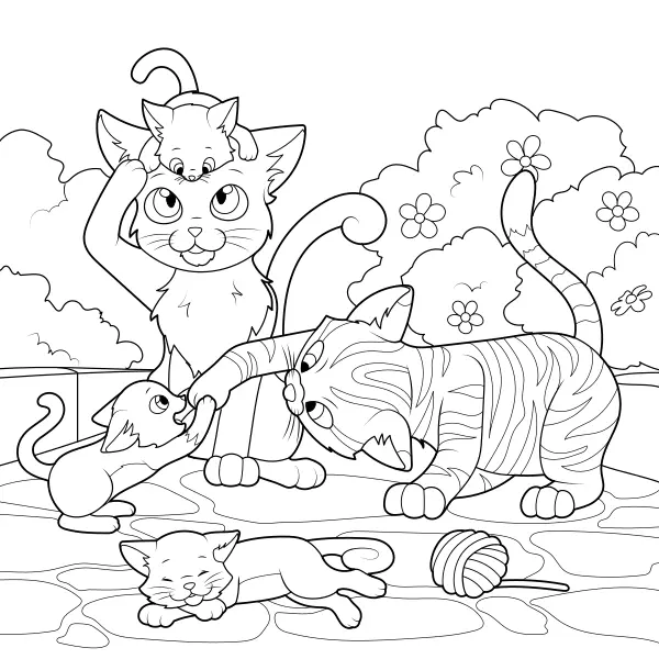 The Cat Family | Online coloring pages for kids