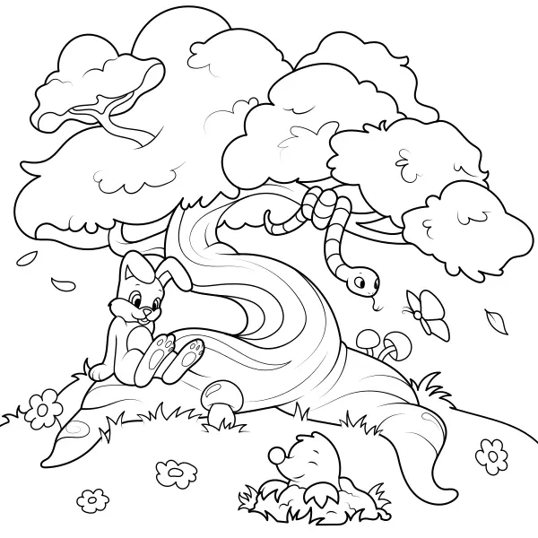 Animals Under the Tree | Online coloring pages for kids