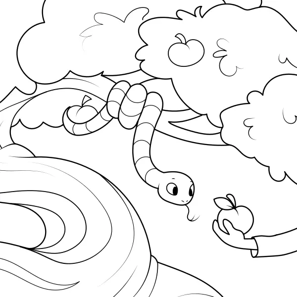 The snake offers an apple | Online coloring pages for kids