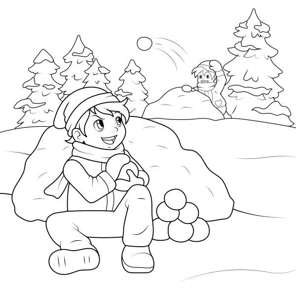 Snowball Fight | Online coloring pages for kids