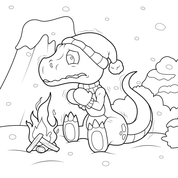 A Dinosaur by the Fire | Online coloring pages for kids