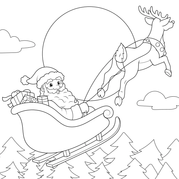 Santa and his reindeer | Online coloring pages for kids