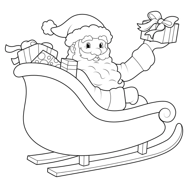 Santa on a sleigh | Online coloring pages for kids