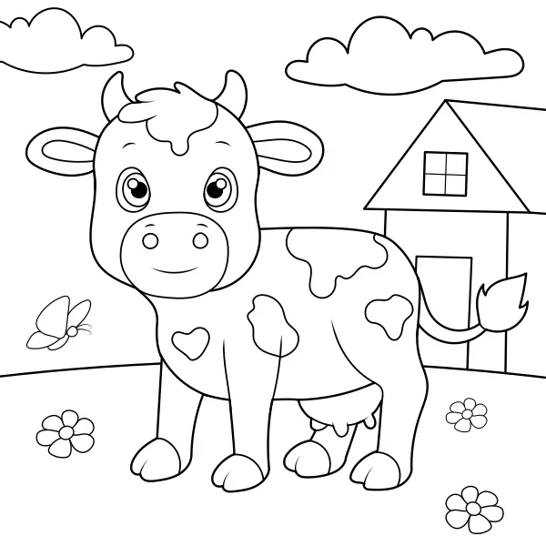 A Cow in a Meadow | Online coloring pages for kids