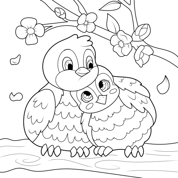 Birds on a Branch | Online coloring pages for kids