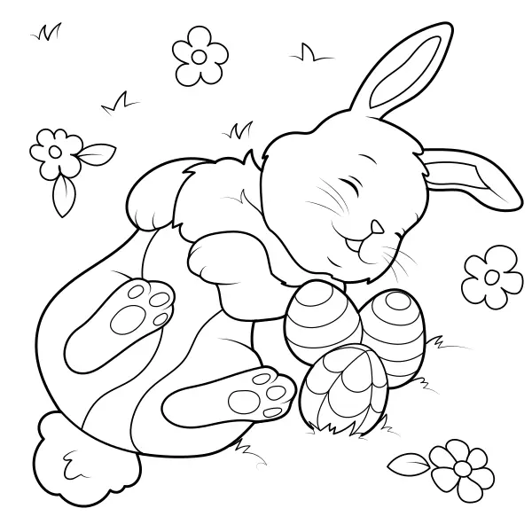 Bunny with Eggs | Online coloring pages for kids