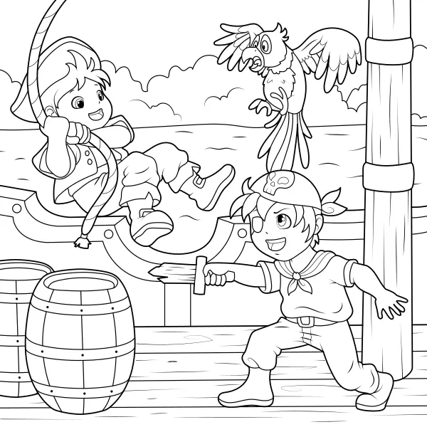 The pirates are having fun | Online coloring pages for kids