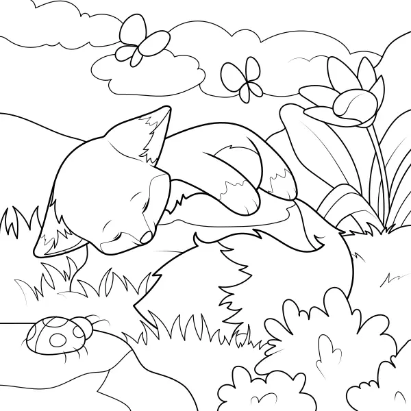 The Sleeping Fox | Online coloring pages for kids