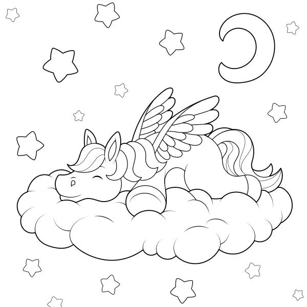 The Sleeping Unicorn | Online coloring pages for kids