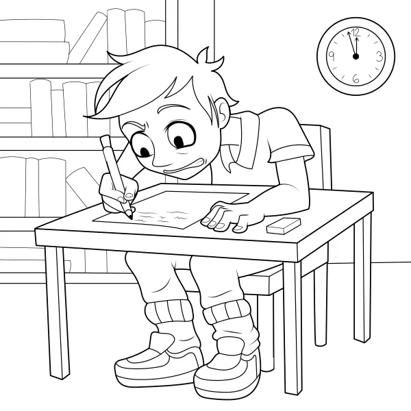 A boy is taking a test | Online coloring pages for kids