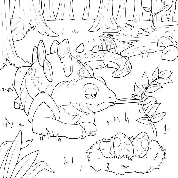 Stegosaurus in the Forest | Online coloring pages for kids
