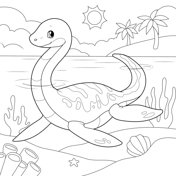 Plesiosaurus in the ocean | Online coloring pages for kids