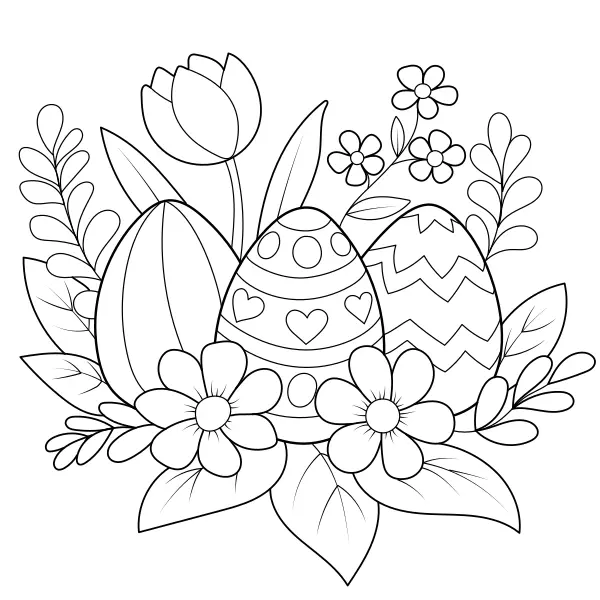 Easter eggs among the flowers | Online coloring pages for kids