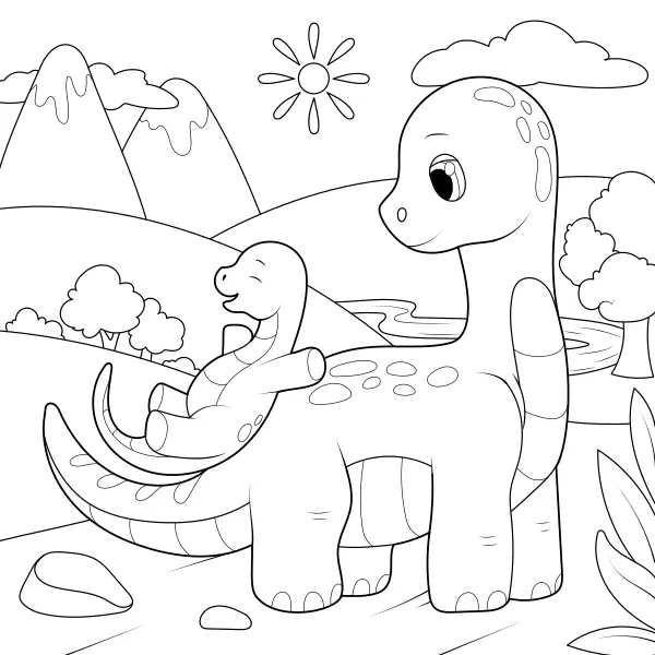 Dinosaurs Are Playing | Online coloring pages for kids