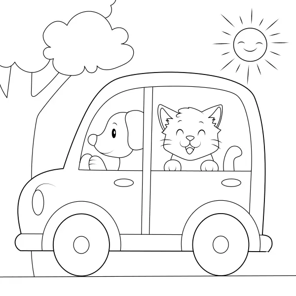 A Car with Animals | Online coloring pages for kids