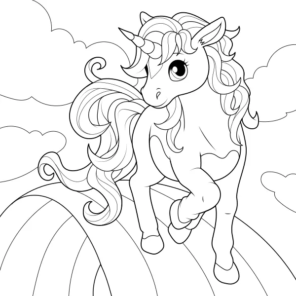 A Unicorn on a Rainbow | Online coloring pages for kids