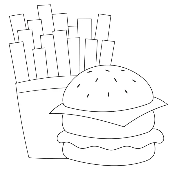 Hamburger with french fries | Online coloring pages for kids