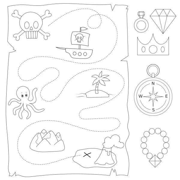 Treasure Map | Online coloring pages for kids