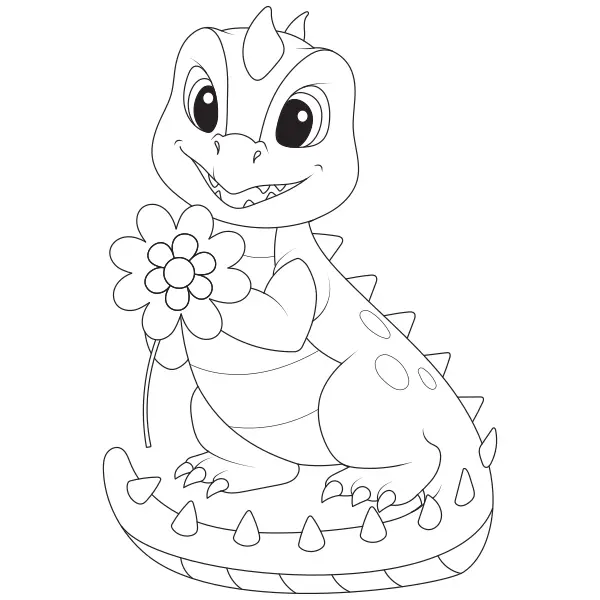 Dinosaur with a Flower | Online coloring pages for kids