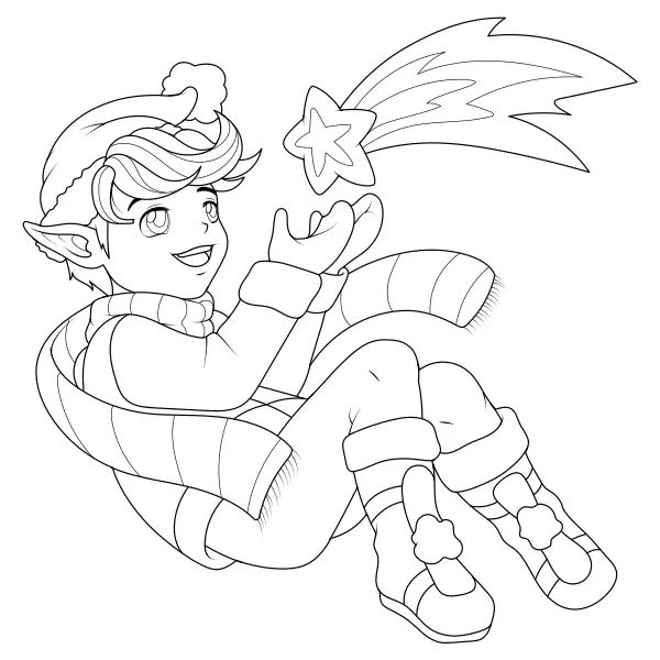 Elf with a Star | Online coloring pages for kids