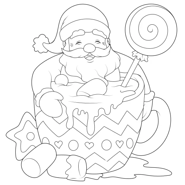 Santa in a Sweet Cup | Online coloring pages for kids