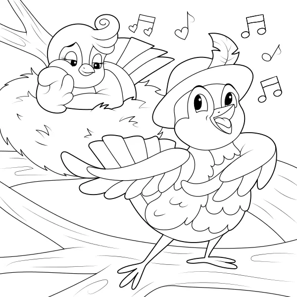 A bird is singing a song | Online coloring pages for kids